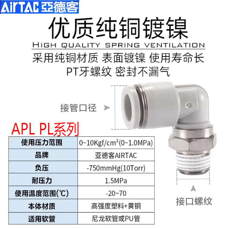 亚德客APL4M5 601-m PL802-S 1003 1204弯头90°气管接头迷你微型 - 图1