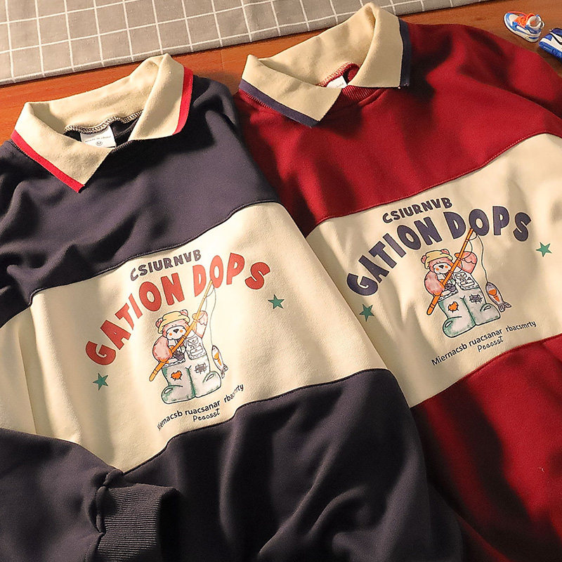 潮牌撞色polo衫翻领学院风男女卫衣 芃漫卫衣