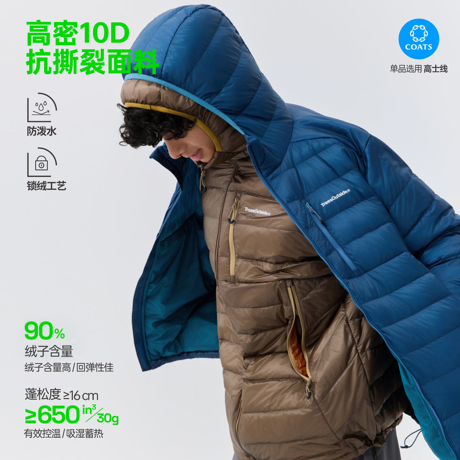 TreesOutside防泼户外轻量排骨纹羽绒服(90%白鸭绒)2025新款男士