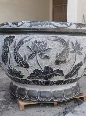 青石仿古石雕鱼缸花盆养鱼圆缸户外庭院摆件大理石荷花缸厂家