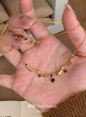 蓝色水滴轻奢项链女高颜值