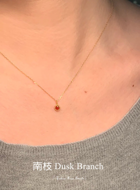 韩版S925纯银红色圆钻项链