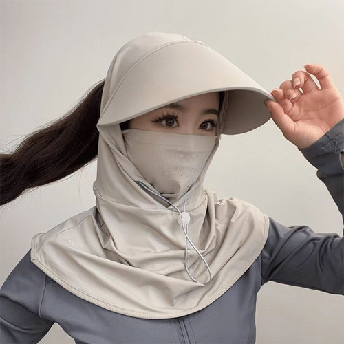 防晒面罩女夏季全脸2026新款遮阳防风防紫外线骑行护颈一体防晒帽 - 图1