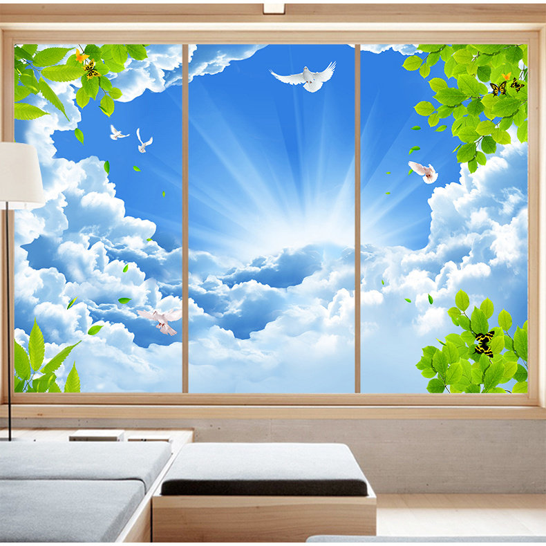 风景画玻璃窗防窥膜卫生间窗户贴纸透光不透明防走光静电磨砂贴纸