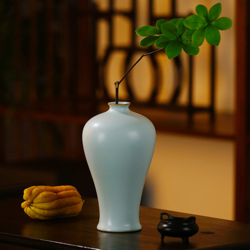 景德镇陶瓷花瓶汝窑梅瓶摆件客厅插花中式复古瓷器青瓷家居装饰品 - 图0