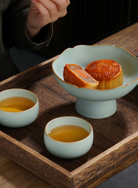 青澹瓷复古玛瑙入釉果盘