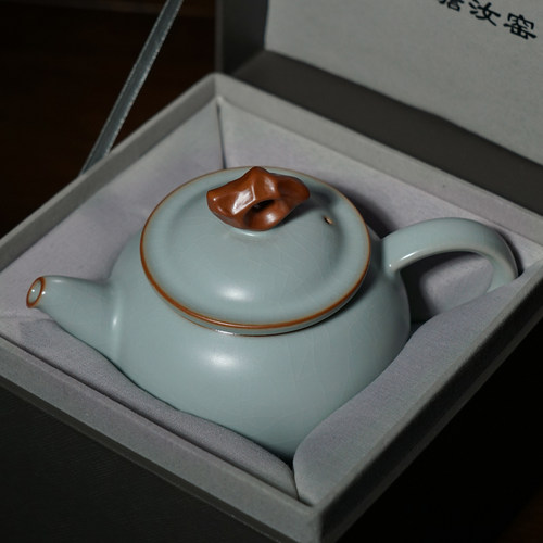 手工汝窑茶壶单壶家用景德镇仿古陶瓷礼品汝瓷茶具瓷器开片冰裂釉 - 图2