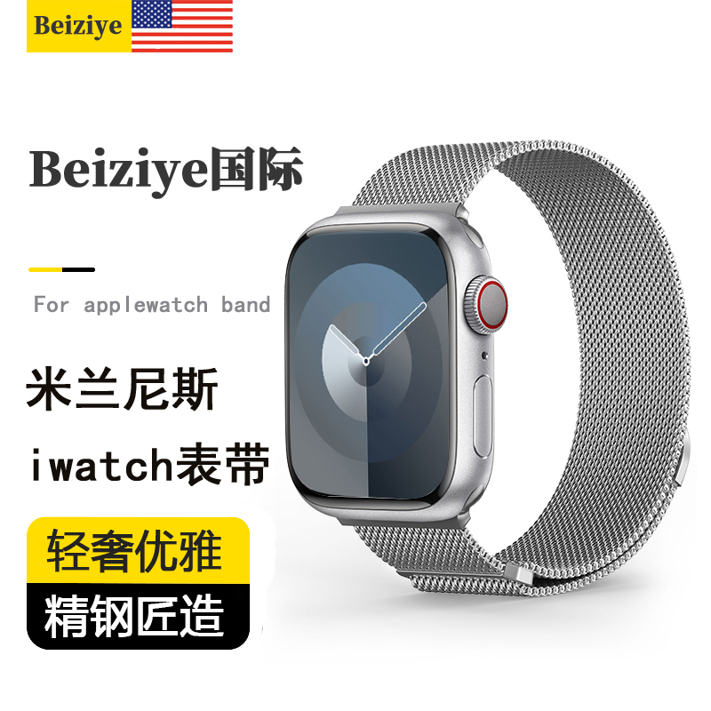 适用iwatch9苹果手表带applewatch8米兰尼斯金属表带s7新款磁吸不锈钢表链watch6/5/4SE时尚高级ultra2腕带夏-图1