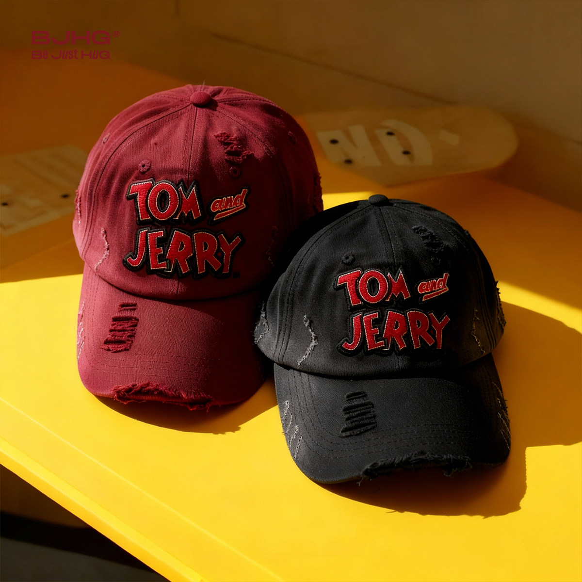 【猫和老鼠联名】BJHG不计后果棒球帽男款新款破洞高街鸭舌帽子女,淘宝优惠券,粉丝福利购,淘宝优惠卷