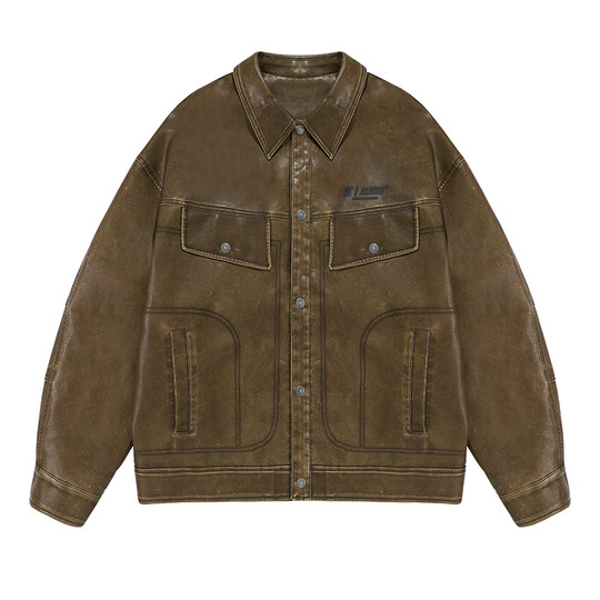 BJHG不计后果美拉德皮衣外套男款秋季新款休闲潮牌情侣机车夹克女