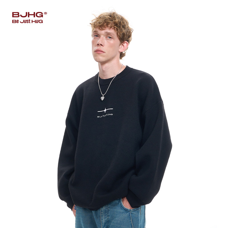 BJHG不计后果抗起球圆领毛衣男秋冬潮牌宽松情侣美式重磅针织衫女,淘宝优惠券,粉丝福利购,淘宝优惠卷