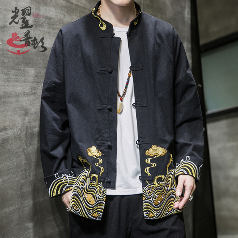 新年男唐装红色绣花复古盘扣汉服 耀普顿唐装