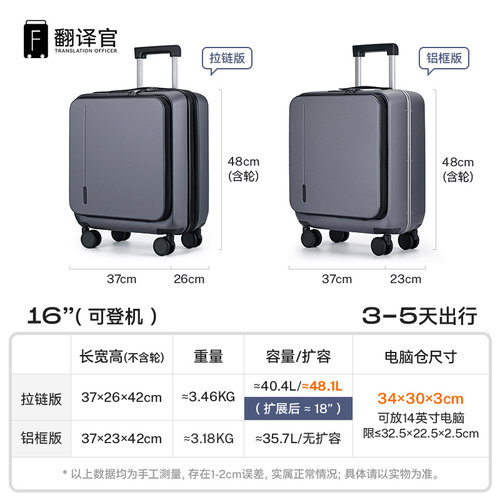 翻译官16寸前开盖登机长行李箱女男电脑商务差旅行密码箱拉杆箱 - 图1