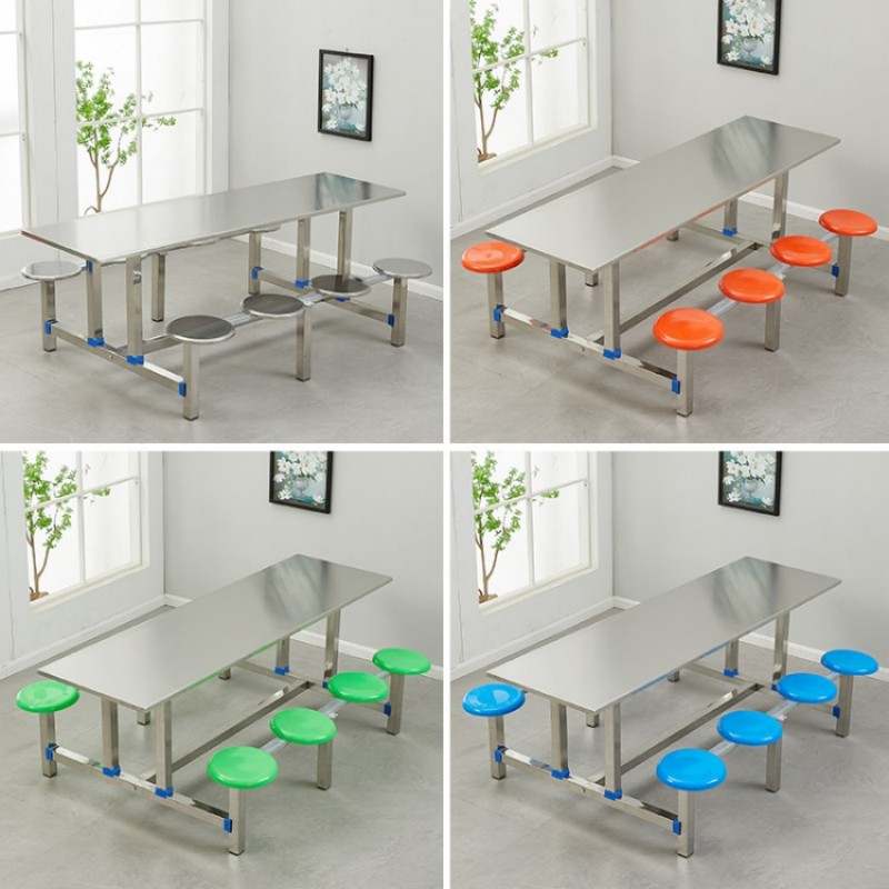 塑料圆凳面坐板学生工厂食堂餐桌餐桌不锈钢蓝色面板椅面椅子凳子 - 图0