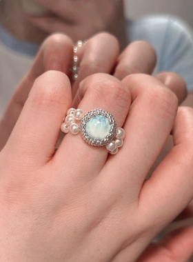 施家珍珠海纹石戒指原创手工编织