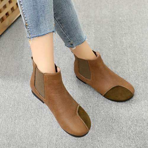 Весенние короткие сапоги для матери, нескользящие ботинки, из натуральной кожи, для среднего возраста, большой размер