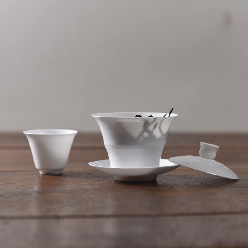 白瓷骨瓷小茶杯陶瓷品茗杯潮州功夫茶泡茶喝茶杯待客家用茶具套装 - 图0