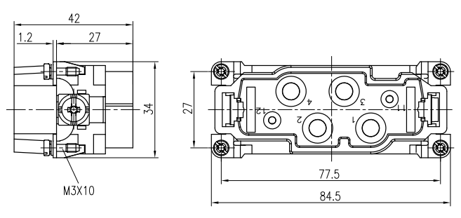 矩形重载连接器 4芯公母对插针 航空插头插座 HK-004/0-M/F - 图0