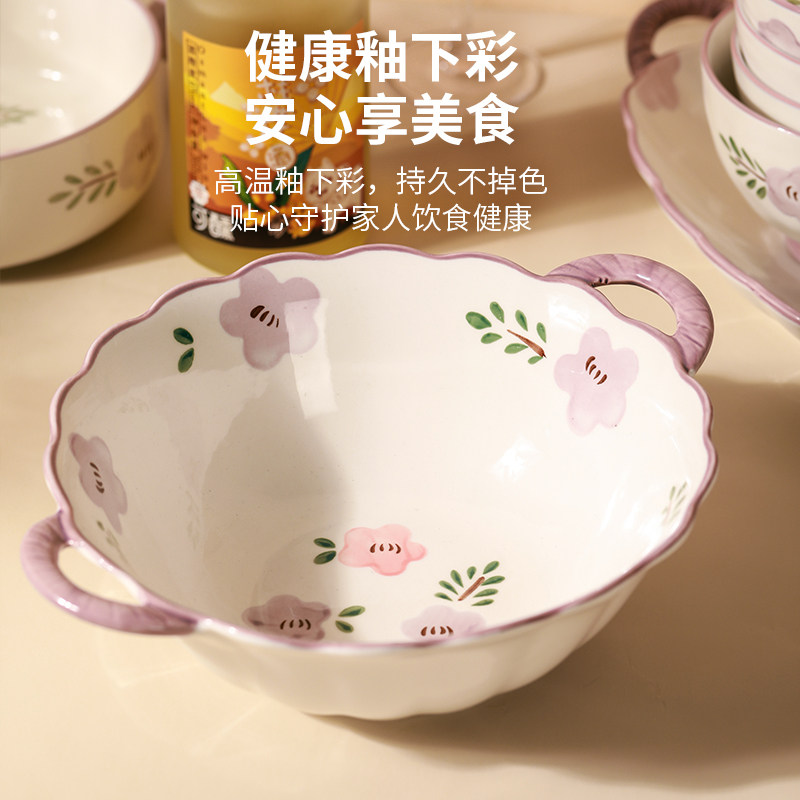 日式双耳陶瓷汤面碗沙拉碗家用新款大碗泡面碗汤盆螺蛳粉碗拉面碗