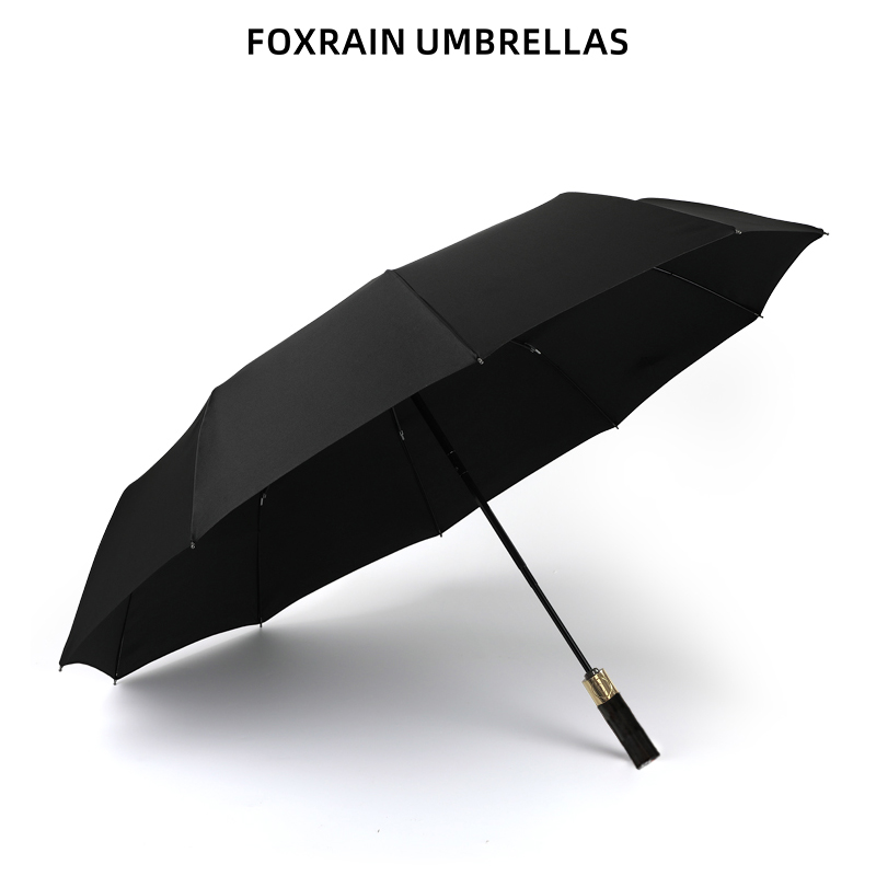 foxrain绅士高端雨伞黑檀木柄实木全自动折叠伞礼品定制刻印logo-图0