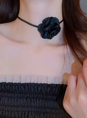 暗夜玫瑰系带choker气质颈链项链女轻奢小众设计感高级甜