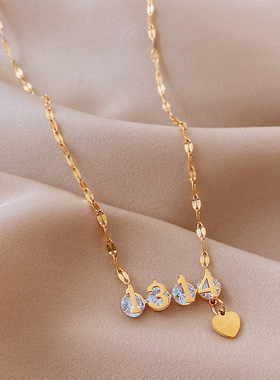 钛钢项链女款玫瑰金锆石2025新款石时尚百搭字母锁骨链饰品