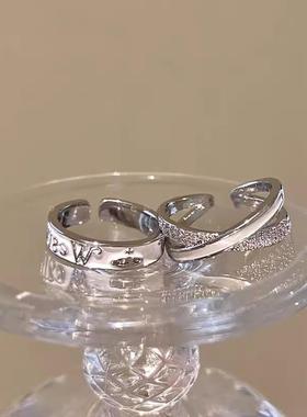 交叉字母开口戒指女小众设计冷性风可调节食指戒时尚指环