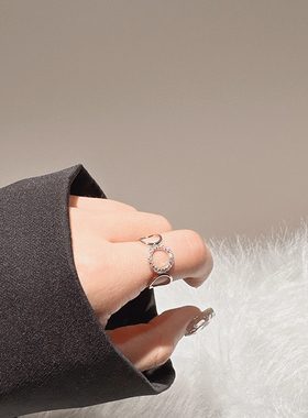 爱心双层锆石戒指女时尚个性小众设计高级感食指戒开口指环