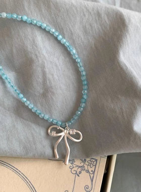 轻奢小众高级感蝴蝶结吊坠串珠项链女复古优雅高级百搭颈链锁骨链