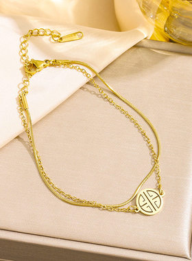 2025新款时尚福字钛钢手链女蛇骨链双层设计18k金网红不掉色手饰