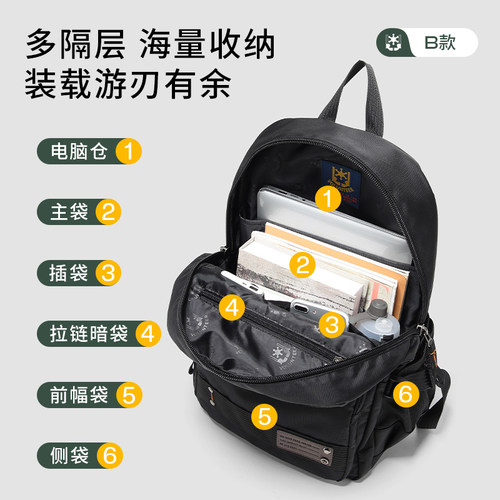 华朗迪尔双肩包男户外旅行包电脑包减负中学生书包大容量男士背包 - 图1