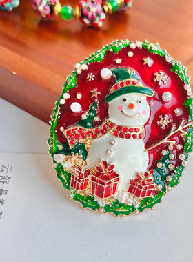 双戴】复古圣诞节雪人圣诞老人珐琅滴釉胸针圣诞节礼物可做吊坠