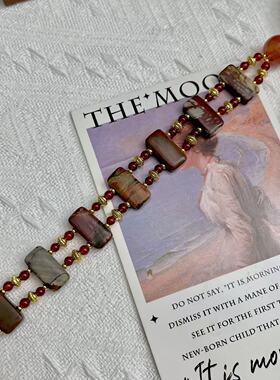 复古双排毕加索手串choker红玛瑙圆珠原创设计高级青岛外贸饰品