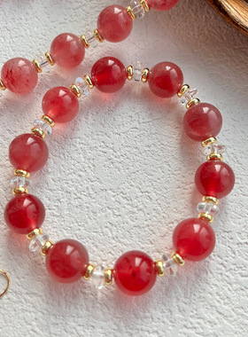 复古透粉色糖心玛瑙项链手工串珠项链天然石高端饰品配饰青岛外贸