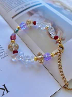 复古森系超仙水晶项链手链手机链彩色高级感外贸饰品仿捷克琉璃