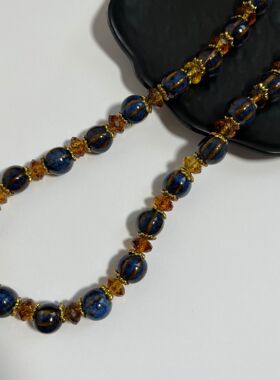 复古蓝金色陶瓷南瓜珠搭配切面树脂隔片项链高级配饰青岛