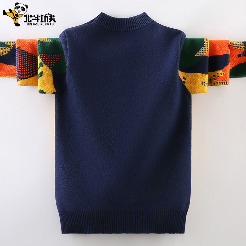 新款男童毛衣纯棉套头儿童韩版线衣中大童冬季加绒加厚宝宝洋气潮 - 图2