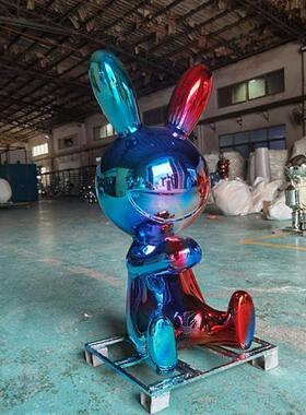 简约现代卡通玻璃钢兔子摆件家居饰品大堂别墅会客厅美陈动物雕塑