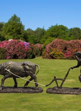 玻璃钢铸铜雕塑农耕文化传统人物雕像公园广场草坪景观装饰摆件