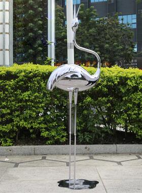 不锈钢仙鹤镜面雕塑定制酒店售楼处水池草坪火烈鸟动物摆件落地