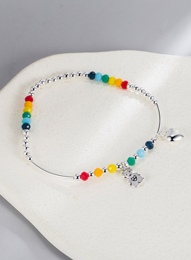 奥特莱斯撤柜捡漏18K金彩色笑脸爱心小熊手串99纯银手链女士配饰