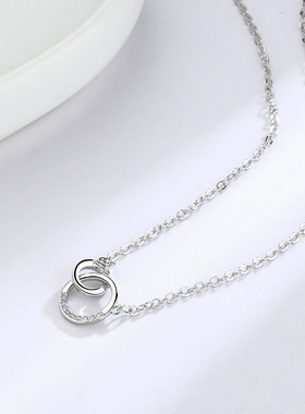 奥特莱斯撤柜清仓捡漏18K金镶钻圆环相扣锁骨链项链颈链女配饰