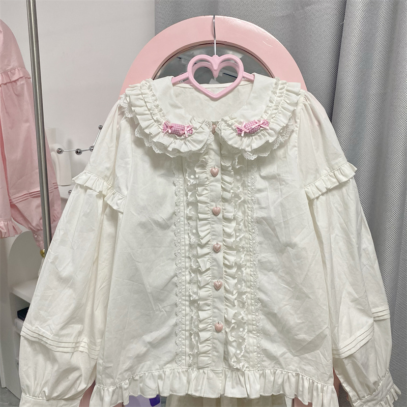 原创设计Lolita洋装可爱糖果娃娃领衬衣日系软妹长袖百搭打底上衣