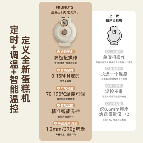 frunuts多功能电饼铛家用定时华夫饼机鸡蛋仔机蛋卷三明治早餐机