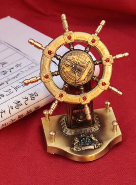 领航指南针船舵摆件一帆风顺转转创意桌面轮船方向盘工艺摆件定制