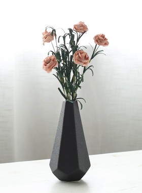 黑白色陶瓷花瓶摆件现代创意时尚干花鲜花花器餐桌客厅家居装定制
