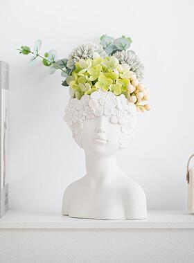 北欧创意人体陶瓷花瓶白色简约家居摆件创意ins风欧式轻奢高级感