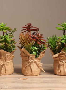 田园清新家居仿真植物麻绳盆栽小盆景室内客厅桌面绿植装饰品摆件