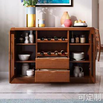 ໄມ້ແຂງ sideboard multifunctional ຝາເຫລົ້າທີ່ເຮັດຈາກຕູ້ເຫຼົ້າແວງທີ່ທັນສະໄຫມຫ້ອງຮັບແຂກຮ້ານອາຫານຫ້ອງການຊາຕູ້ເກັບຮັກສາ rack ຕູ້ເກັບຮັກສາ