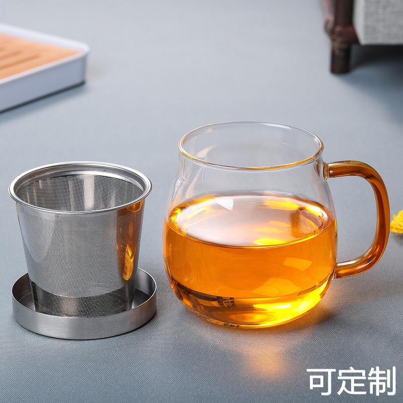 加厚玻璃杯水杯不锈钢盖透明杯子家用水杯泡茶带盖花茶杯 - 图0